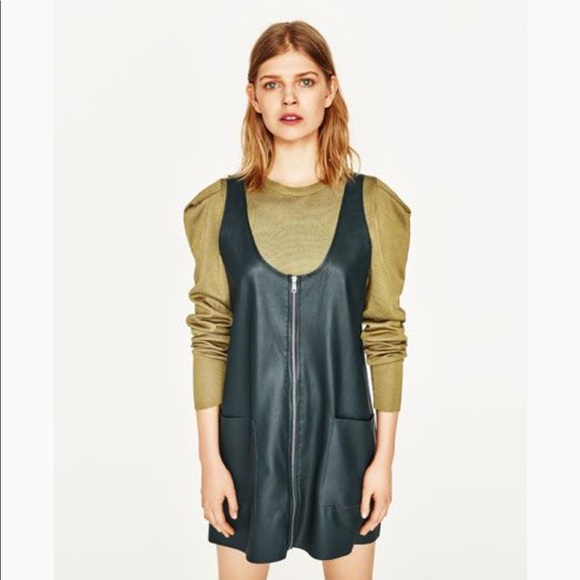 Zara Dresses & Skirts - 🌿NWT Zara Faux Leather Pinafore Zip Mini Dress